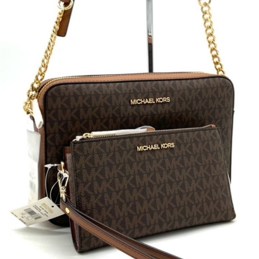 Michael Kors Large EW Crossbody Bag & Large Double Zip Wallet Brown